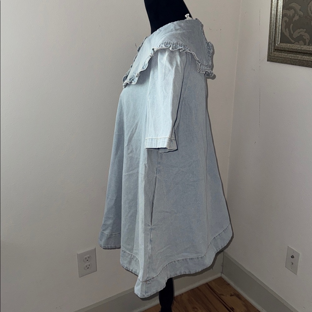 Amable by Mable Peter Pan collared light Wash denim mini dress shirt sleeve Sz S - Picture 7 of 15
